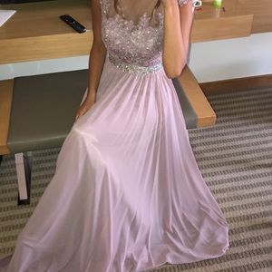 Mauve prom dress with lace and beading